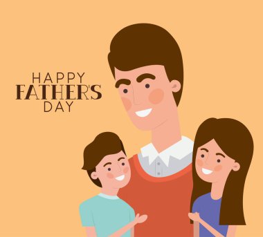 Mutlu babalar günü erkek ve kız çizgi film çizimi