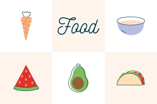 Food flat style icon set vector design — Stock Vector