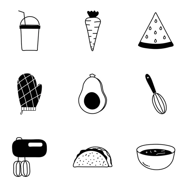 Silueta de alimentos icono de estilo conjunto de diseño de vectores — Vector de stock