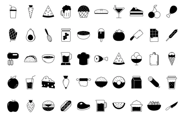 Alimentation silhouette style icône set vectoriel design — Image vectorielle