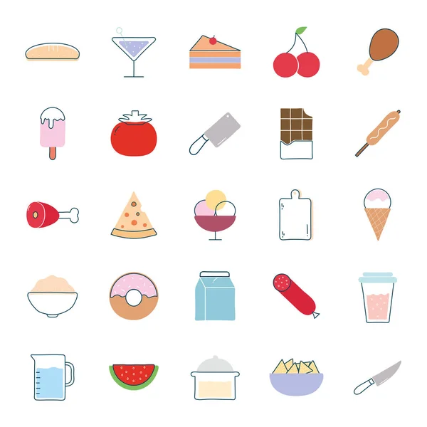 Alimentos estilo plano icono conjunto vector de diseño — Vector de stock