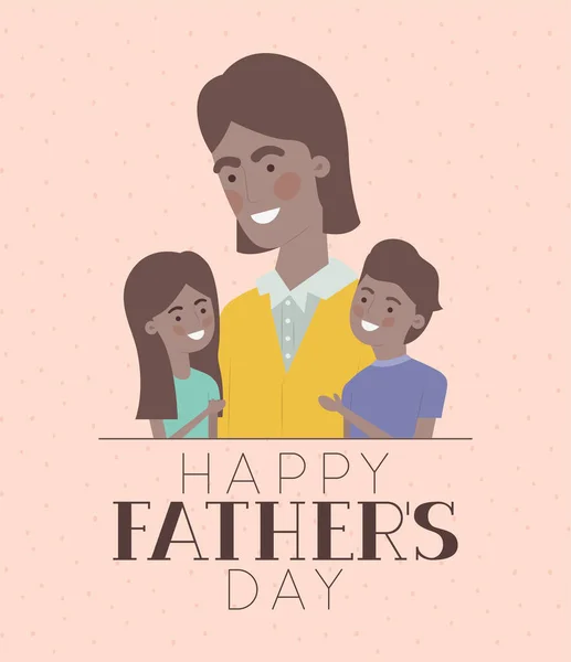 Happy fathers dag man zoon en dochter cartoon vector ontwerp — Stockvector