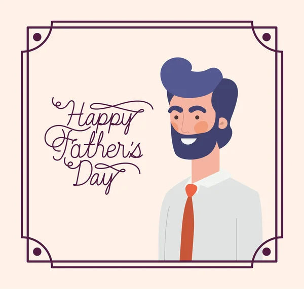 Happy fathers day text and man cartoon vector design — Stock Vector