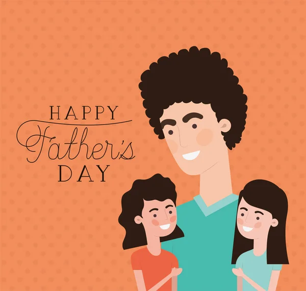 Happy fathers day man son and daughter cartoon vector design — Stock Vector