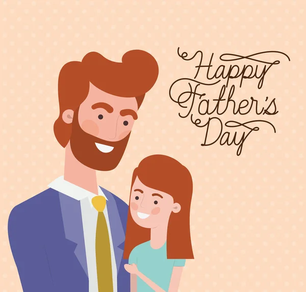 Happy fathers day text man and daughter cartoon vector design — Stock Vector