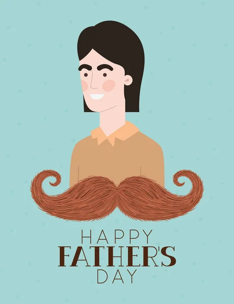 Happy fathers day text man cartoon and mustache vector design — Stock Vector