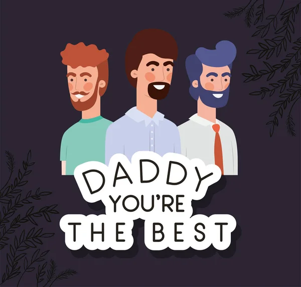 Daddy you are the best text men cartoons and leaves vector design — Stock Vector