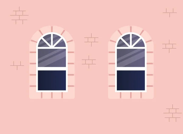 Janelas fora design de vetor de casa rosa —  Vetores de Stock