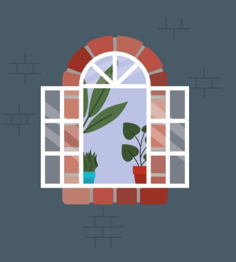 Dışarıdan mavi ev vektör tasarımına bakan pencere