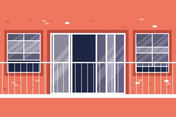 Ventanas y balcón exterior diseño vectorial casa roja — Vector de stock