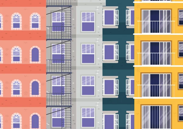 Windows outside colored buildings vector design — Stock Vector