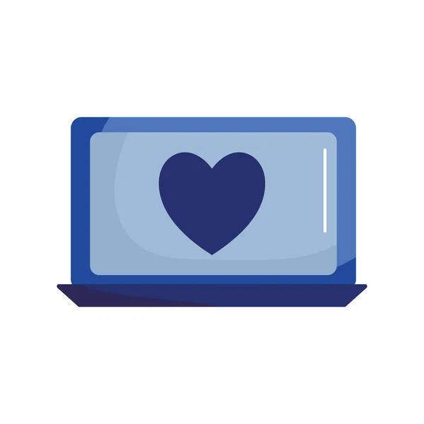 Laptop with heart flat style icon vector design — Stock Vector