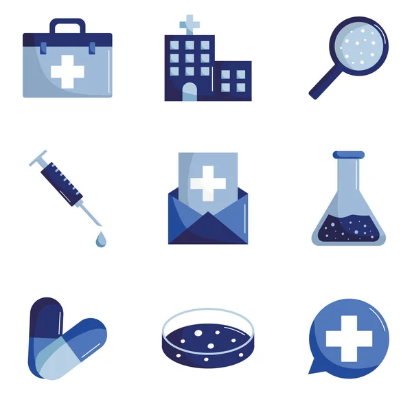 Design de vetor de conjunto de ícones de estilo plano médico e científico — Vetor de Stock