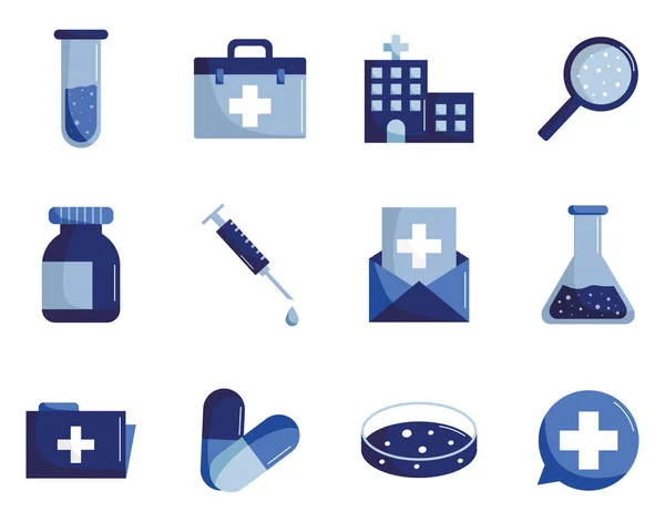 Medical and science flat style icon set vector design — Stock Vector