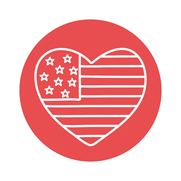 Usa vlag hart blok stijl pictogram vector ontwerp — Stockvector