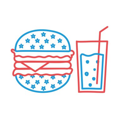 Hamburger ve içecek cam hattı ve biçim ikonu vektör tasarımı