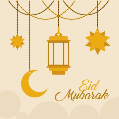 Mübarek Mübarek altın askı fener ayı ve yıldız vektör tasarımı