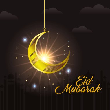 YıIdızlı Mübarek Ayı ve şehir binaları vektör tasarımı