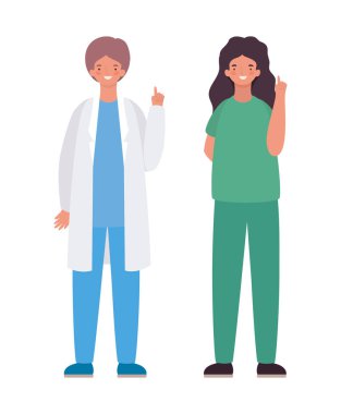 Üniformalı vektör tasarımlı kadın ve erkek doktor