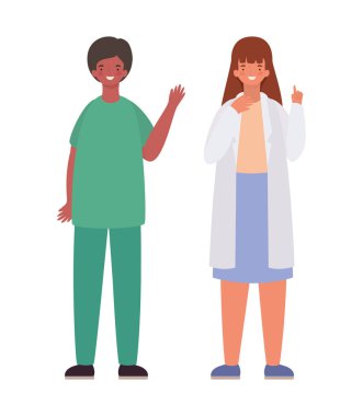 Üniformalı vektör tasarımlı kadın ve erkek doktor