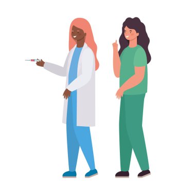 Üniformalı kadın doktorlar ve enjeksiyon vektör tasarımı