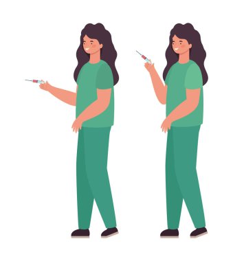 Üniformalı kadın doktorlar ve enjeksiyon vektör tasarımı