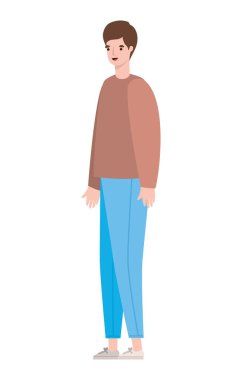 Kahverengi saç vektör tasarımlı izole edilmiş Avatar Adam çizgi filmi.