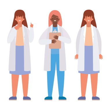 Üniformalı kadın doktorlar ve tıbbi geçmiş vektör tasarımı