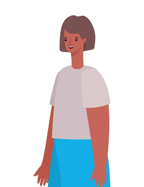 Dibujos animados de mujer avatar aislado con diseño de vectores de pelo marrón — Vector de stock