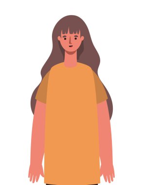 Kahverengi saç vektör tasarımlı, izole edilmiş avatar kadın çizgi filmi.