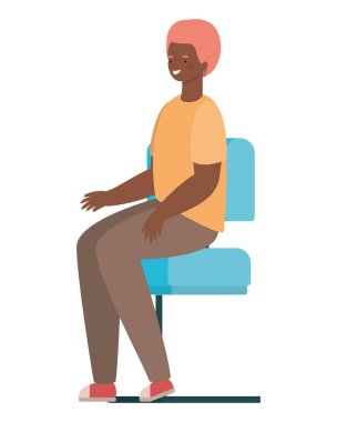 Mutlu adam çizgi filmi koltuk vektörü tasarımında oturuyor.