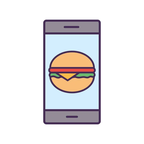Смартфон и гамбургер линии и заполнить стиль иконки векторный дизайн — стоковый вектор