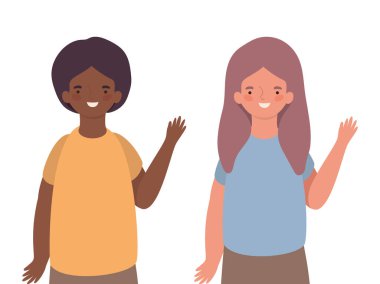 İzole edilmiş kız ve erkek çizgi film vektör tasarımı