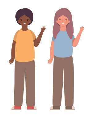 İzole edilmiş kız ve erkek çizgi film vektör tasarımı