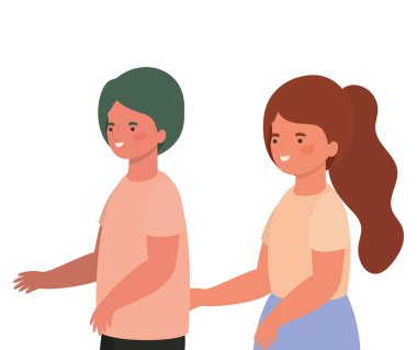 İzole edilmiş kız ve erkek çizgi film vektör tasarımı