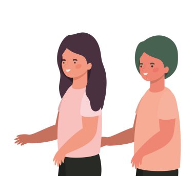 İzole edilmiş kız ve erkek çizgi film vektör tasarımı