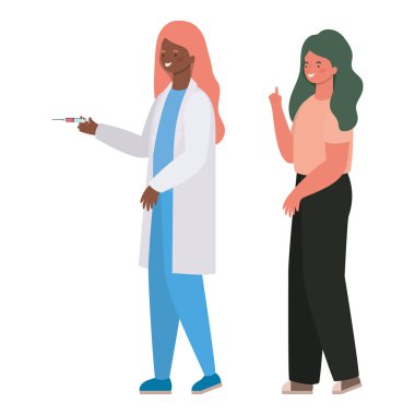 Kadın doktor ve kadın avatar enjeksiyon vektör tasarımı ile