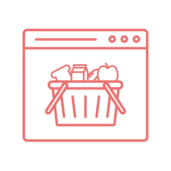 Koszyk zakupów wewnątrz strony internetowej linia styl ikona wektor projektu — Wektor stockowy