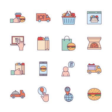 Gıda dağıtım hattı ve doldurma biçim ikonu vektör dizaynı