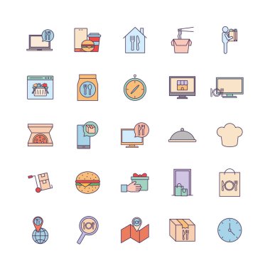 Gıda dağıtım hattı ve doldurma biçim ikonu vektör dizaynı