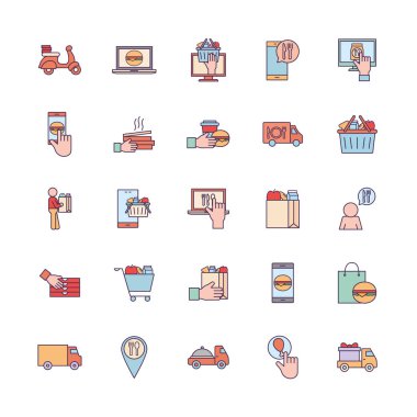 Gıda dağıtım hattı ve doldurma biçim ikonu vektör dizaynı