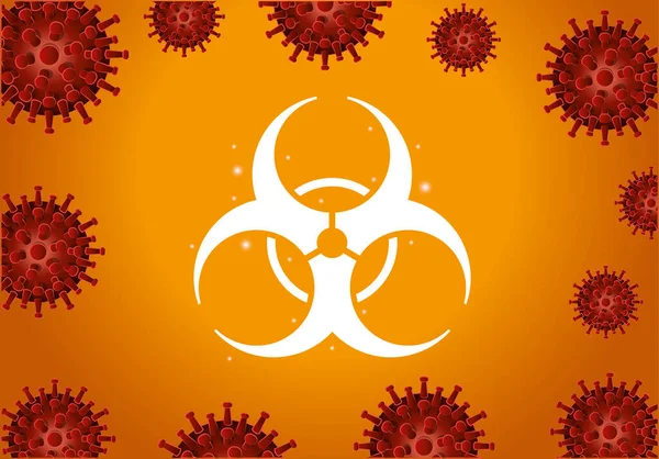 Peligro con el virus covid 19 delante del diseño del vector de fondo naranja — Vector de stock