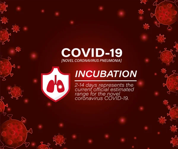 Incubação e escudo do vírus Covid 19 com desenho de vetor de pulmões —  Vetores de Stock