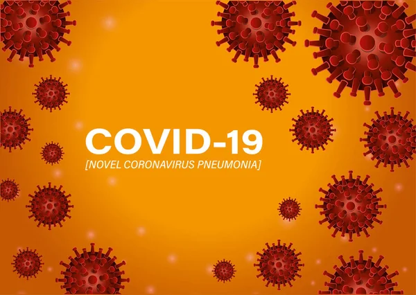 Covid 19 virus román koronavirus a pneumonie v přední části oranžové pozadí vektorové konstrukce — Stockový vektor
