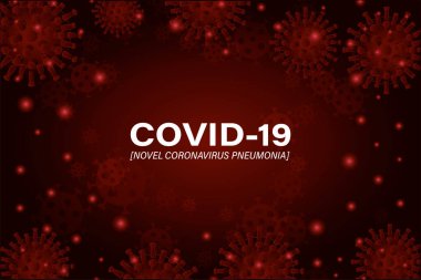 Kırmızı arkaplan vektör tasarımının önünde Covid 19 virüs romanı Coronavirus ve pnömoni