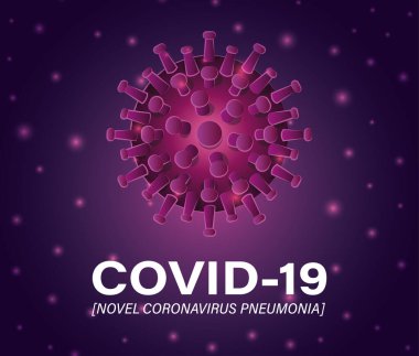 Mor arka plan vektör tasarımının önünde Covid 19 virüs romanı Coronavirus ve pnömoni