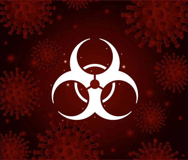 Peligro con el virus covid 19 delante del diseño del vector de fondo rojo — Archivo Imágenes Vectoriales