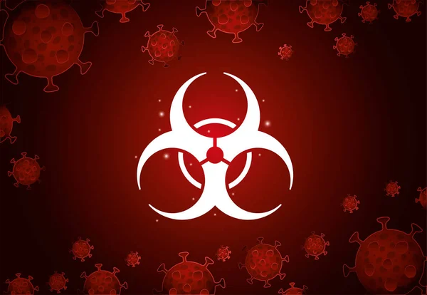 Hazard with covid 19 virus in front of red background vector design — Stock Vector