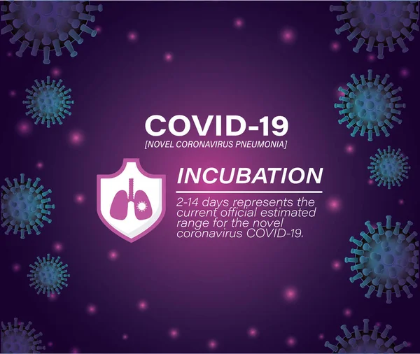 Incubação e escudo do vírus Covid 19 com desenho de vetor de pulmões —  Vetores de Stock