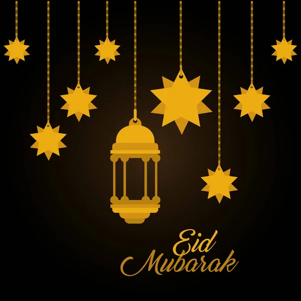 Eid mubarak gold hanger laterne und sterne vektor design — Stockvektor